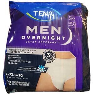 TENA Men's Overnight Incontinence Underwear Breathable L/XL (44" - 64") 12CT